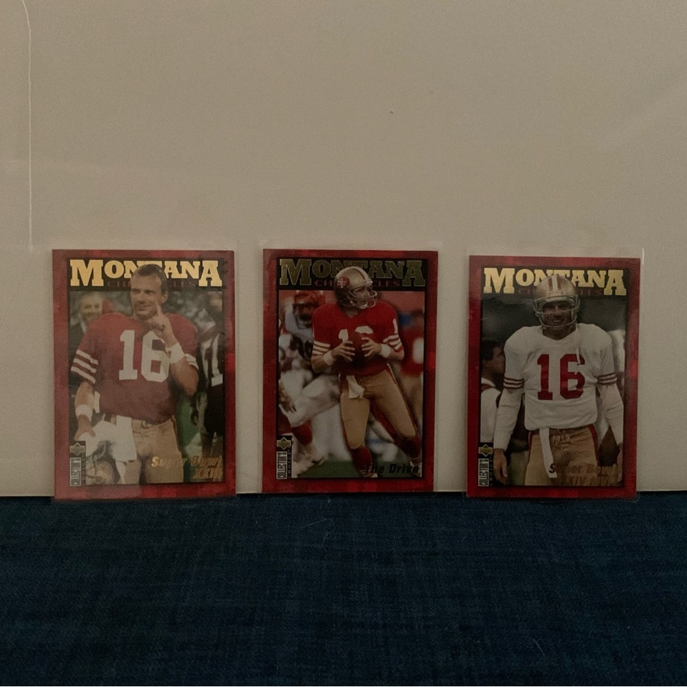 JOE  MONTANA MONTANA CRONICLES CARD SET GREAT CONDITION SET OF THREE 1996 JOE!!